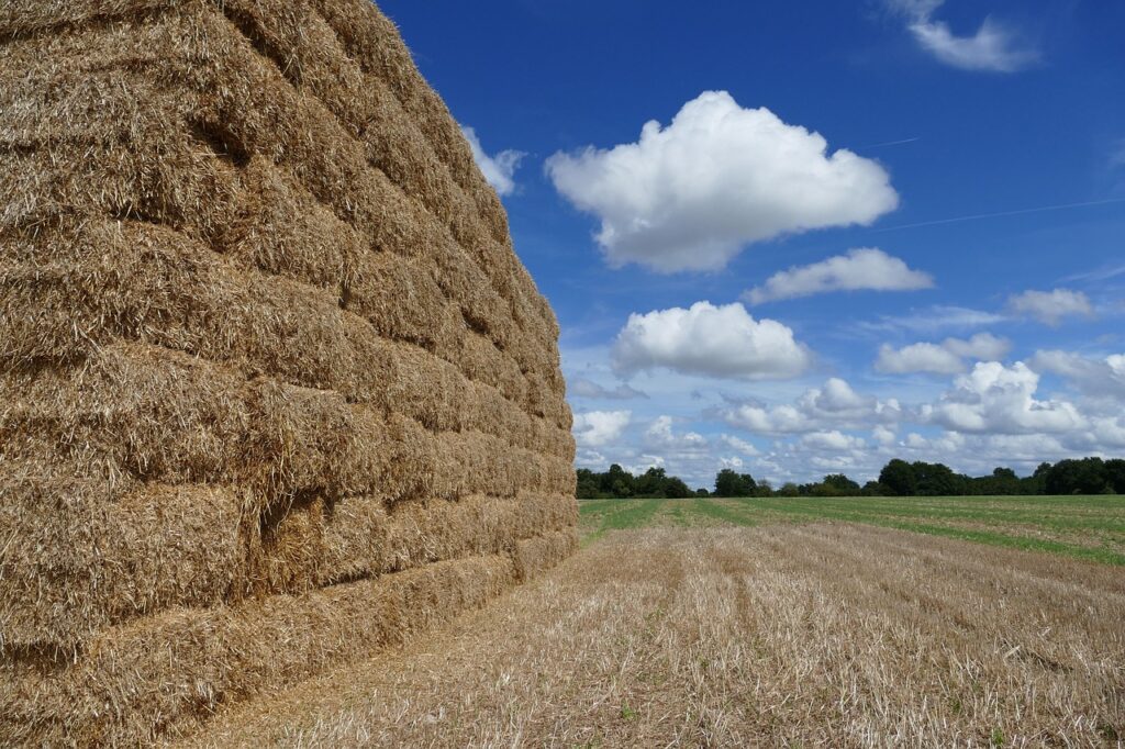 Large Stack of Hay on a hay field